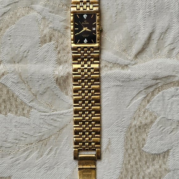 Elgin Black and Gold Tone Diamond Quartz Stainless Steel Watch - Picture 9 of 16